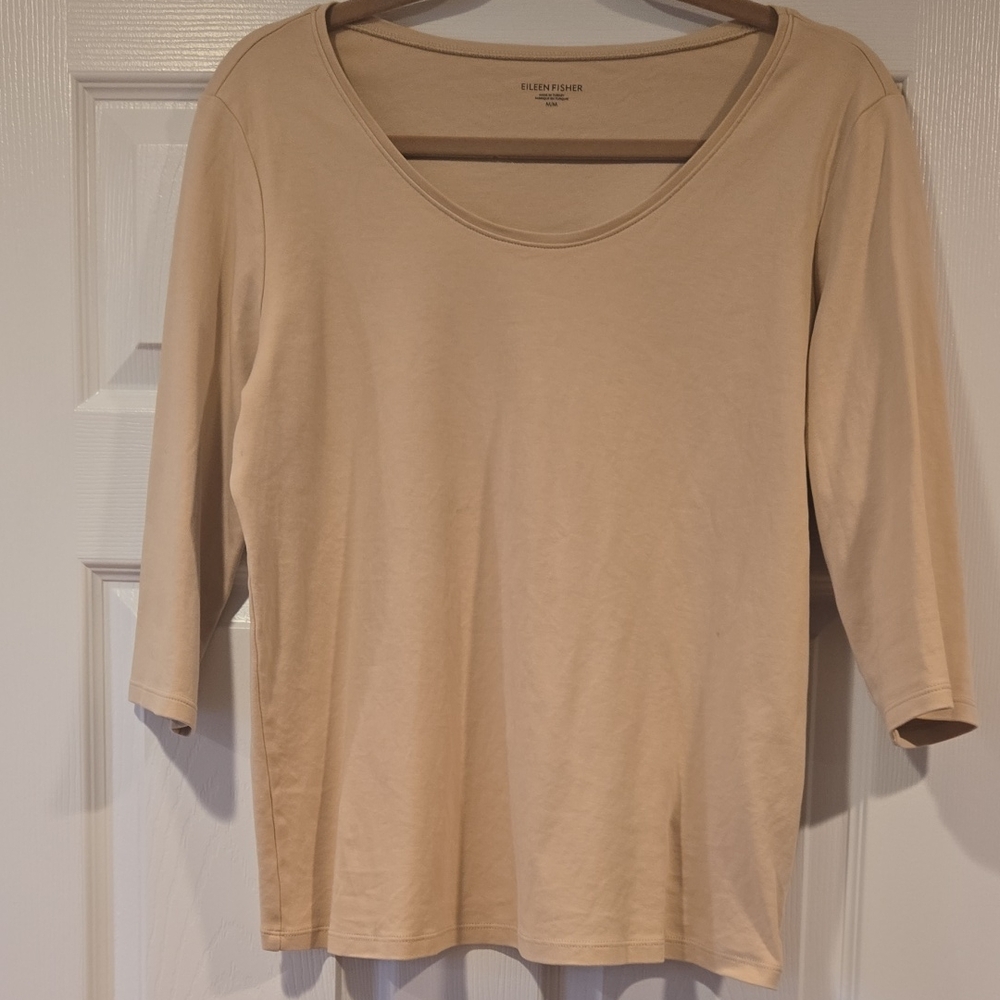 Eileen Fisher Size Medium 100% Cotton Pullover, 3/4 Sleeve. Cream. EUC